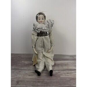 Vintage Capodimonte Deza Porcella Doll Jester Clown 16” Italy w/ Display